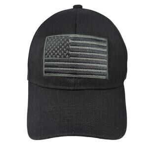 American Flag Strapback Baseball Cap Black One Size Adjustable Embroidered Ezcap